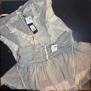 Sheer Gray and Cream 2-piece set with Ruffle Details